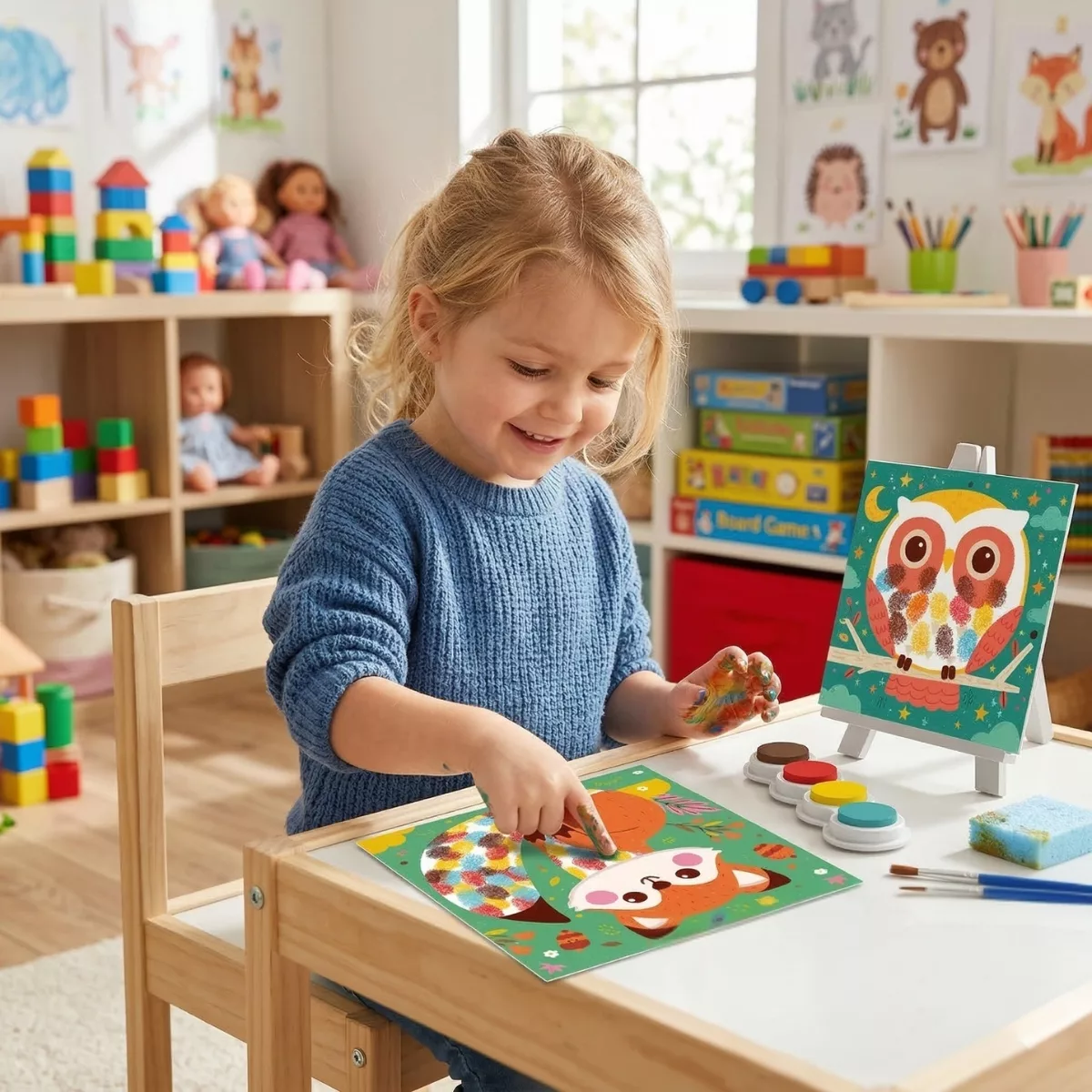 Творчески комплект за рисуване с пръсти горски животни Crea Lign бои за деца 3+