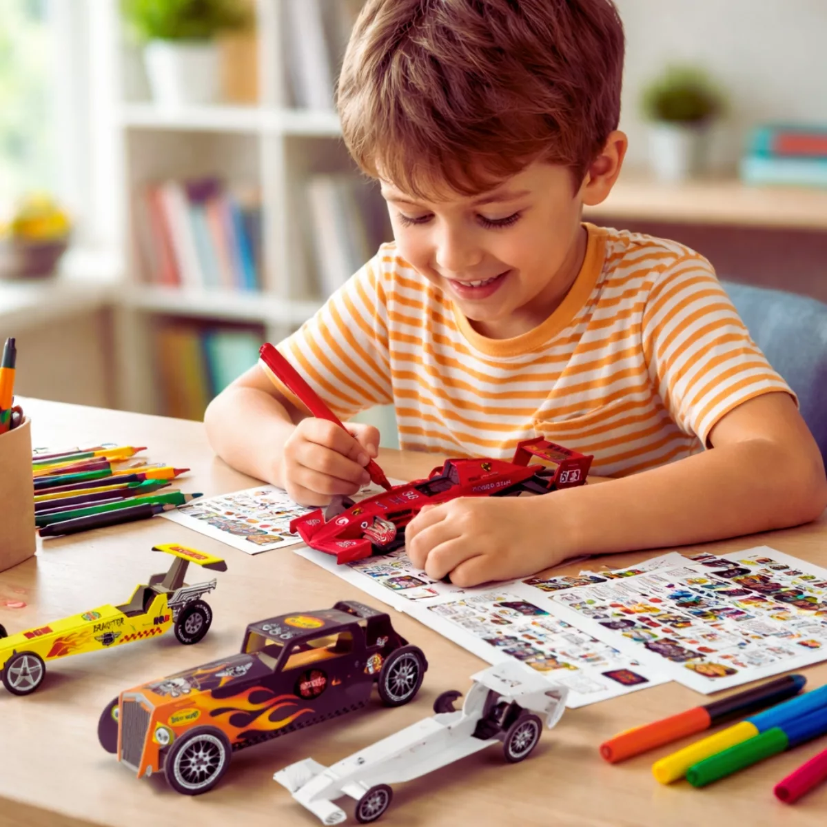 Творчески комплект за сглобяване и оцветяване на състезателни коли CreaLign за деца 6+