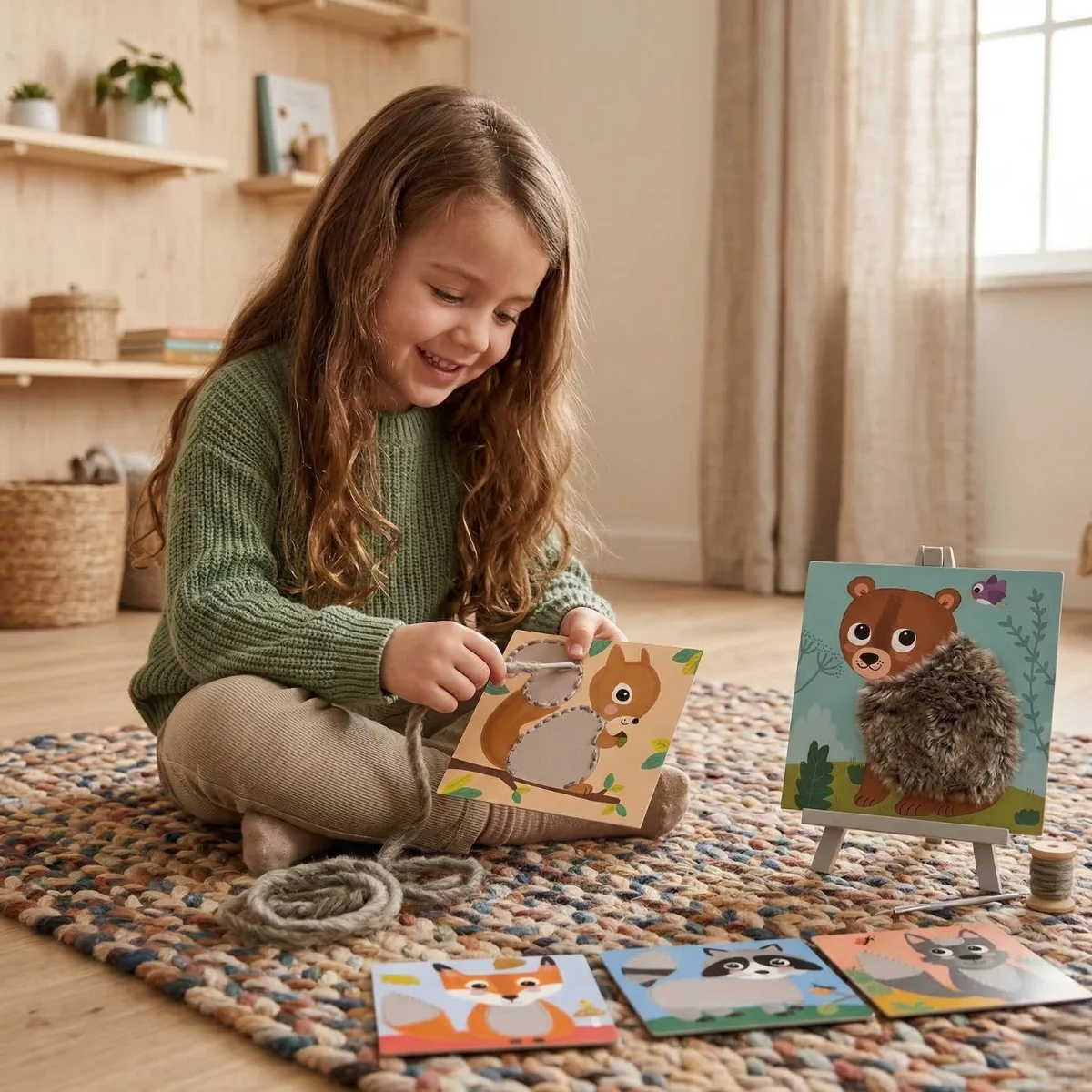 Творчески комплект за шиене с прежда Горски животни Crea Lign образователна игра 3+