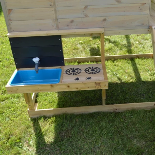 Детска площадка Wendi Toys с къщичка и кухня - дървен комплекс за игра с монтирана кухня готова за приготвяне на вкусна храна