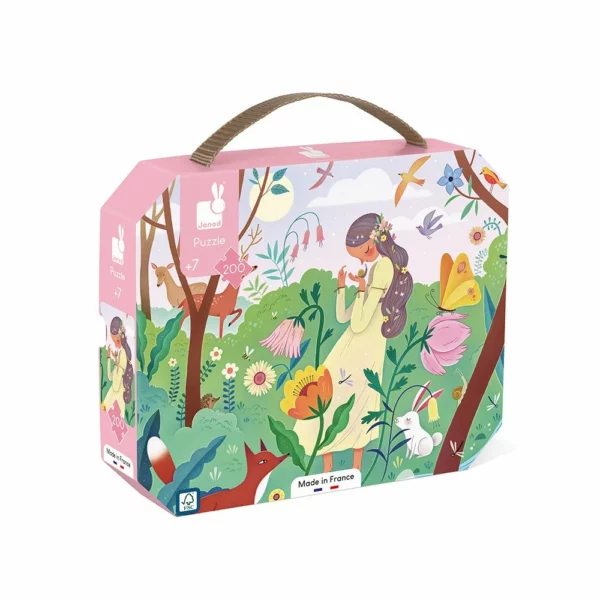 Кутия на детски пъзел „Майката Природа“ от Janod – цветна илюстрация на горска сцена.