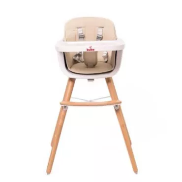 Дървен стол за хранене Buba в бежово-бял дизайн със скандинавски елементи