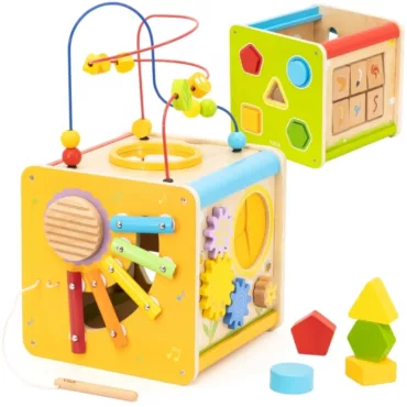 Дървен дидактичен куб 9 в 1 - образователна играчка от VIGA Toys с пълен комплект и елементи за сортиране