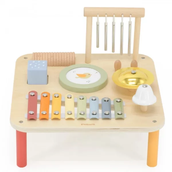 Дървена музикална масичка PolarB от Bellamiestore - пълен изглед на всички музикални компоненти и цветни крачета