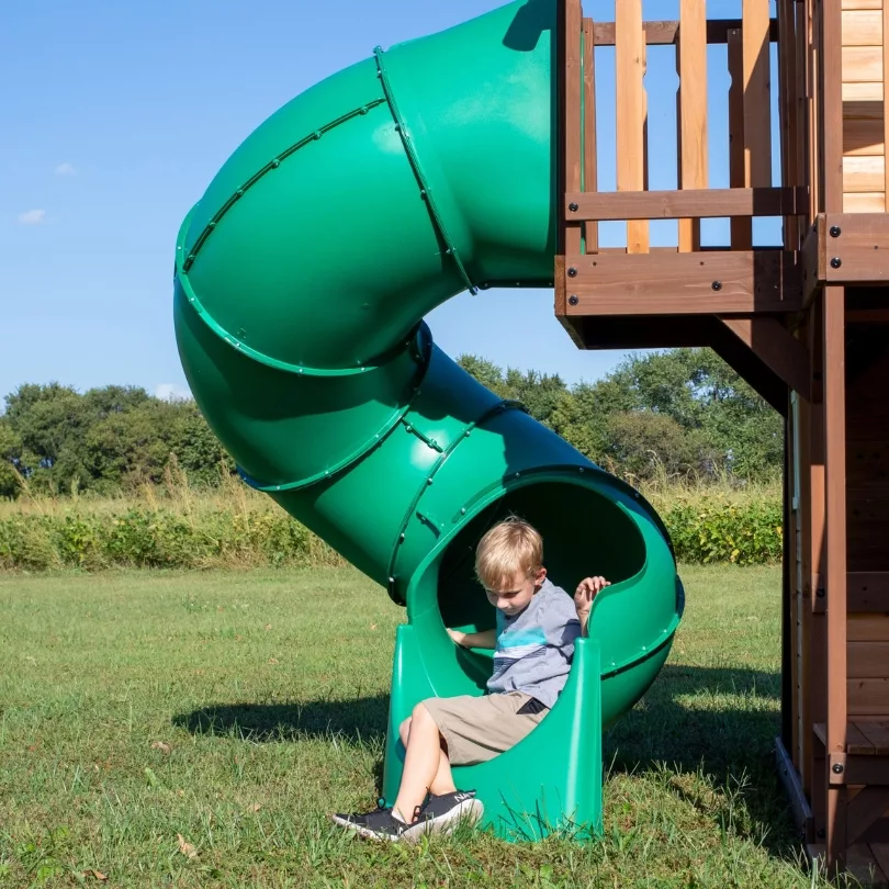 Детска площадка Cove Backyard тунелна пързалка с извита зелена тръба