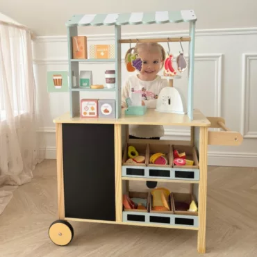 Jolly Toy дървен магазин и кафене - еко образователна играчка за ролеви игри и социално развитие