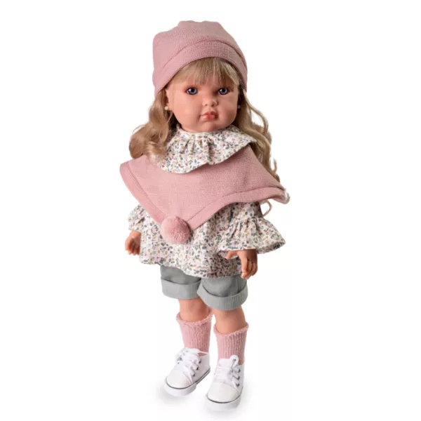 Детска кукла Белла с розов берет и флорална рокля Antonio Juan 45см