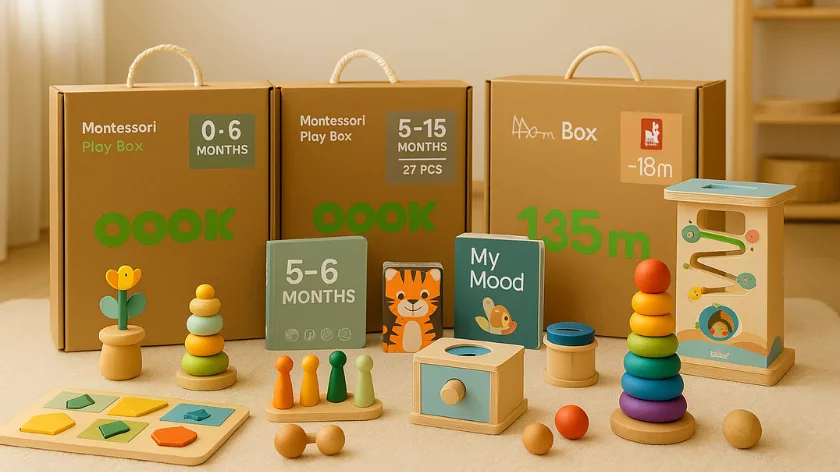Монтесори кутии PolarB с различни дървени образователни играчки по възраст