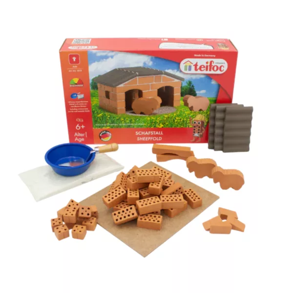 Teifoc конструктор овчарник с керамични тухлички овчици 50 части деца 6+