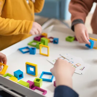 Настолна състезателна игра с цветни геометрични форми, развиваща логика и въображение