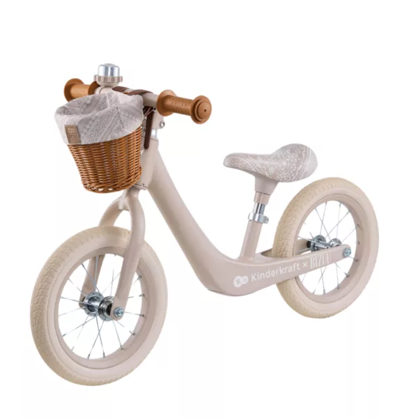 Бежово колело за баланс Kinderkraft RAPID 2 плетена кошница дървени дръжки естествени материали