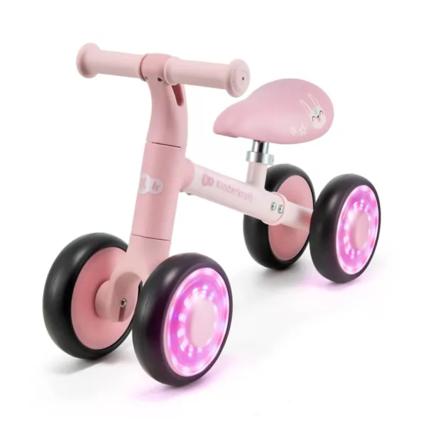 Детско колело за баланс Kinderkraft розово със светещи LED колела за деца 1+ години