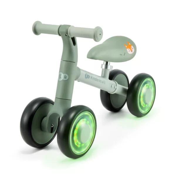 Детско колело за бутане Kinderkraft зелено със светещи LED колела лисица декорация деца 1+