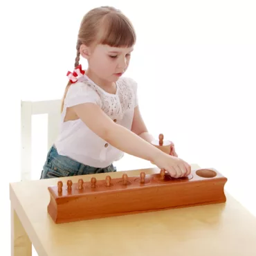 Дървен монтесори цилиндър сортер за развитие на фината моторика при деца, натурално дърво