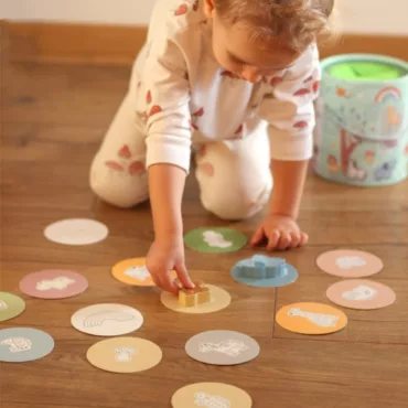 Дървена игра за памет с кръгли плочки, цветни фигури, подходяща за малки деца над 2 години