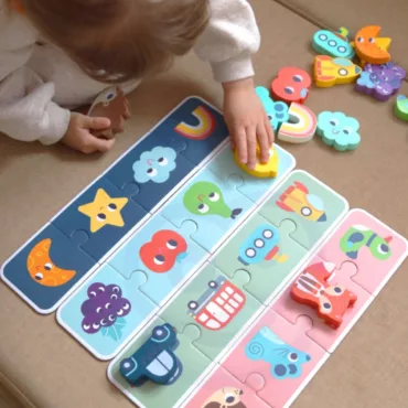 Дървен мемори пъзел с животни, образователна игра за развитие на паметта, подходяща за деца