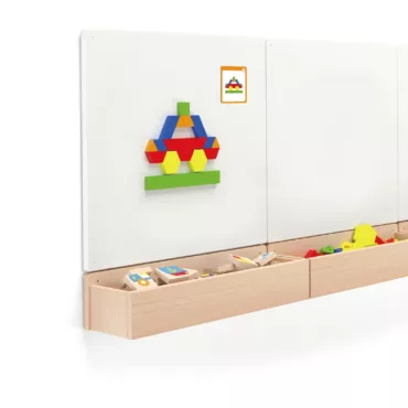 Дървен магнитен конструктор за стена с цветни елементи за строителство и игра 3+ години