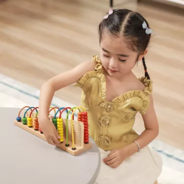 Дървено сметало с цветни мъниста, класическа математическа играчка за смятане и броене, многоцветен