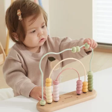 Детски дървен лабиринт с цветни мъниста, игра за развитие на броене и координация