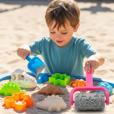 Детски еко играчки за пясък – формички динозаври и инструменти за градина, играчки за навън