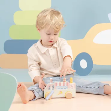 Дървен сладоледен бус за ролеви игри, пастелни цветове, екологично дърво, подходящ за бебета над 1 година