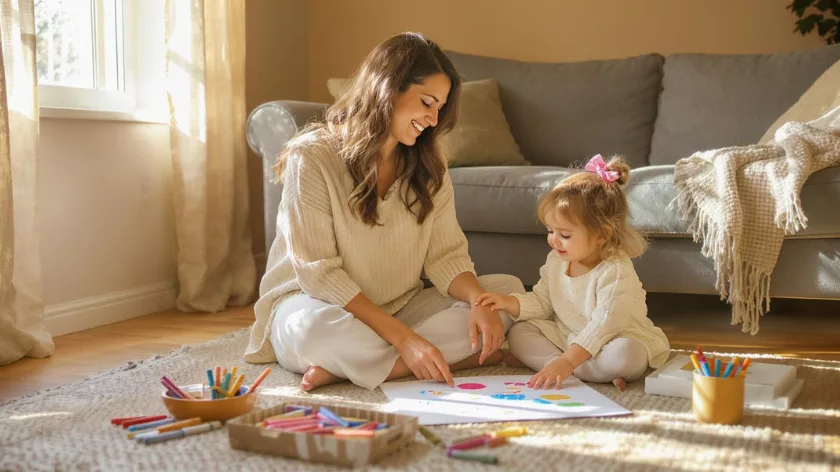 Рисуване развива детската фина моторика с цветни моливи за въображение при деца 2-3 години