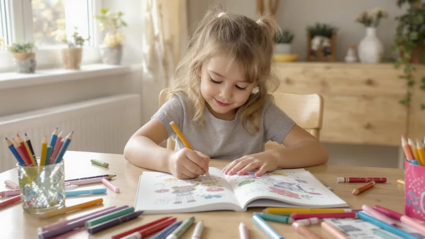 Оцветяване в книжка развива детската фина моторика и концентрация с цветни моливи 4-5 години