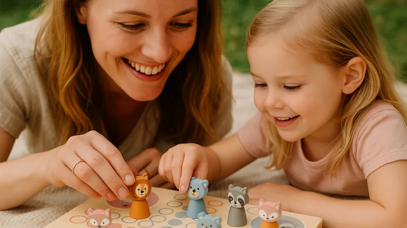 Образователни настолни игри за деца с дървени животни - Не се сърди човече