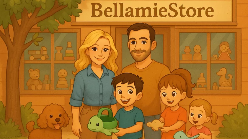 Нашето семейство и мисията на BellamieStore – да създаваме радост с дървени играчки и грижа за децата.