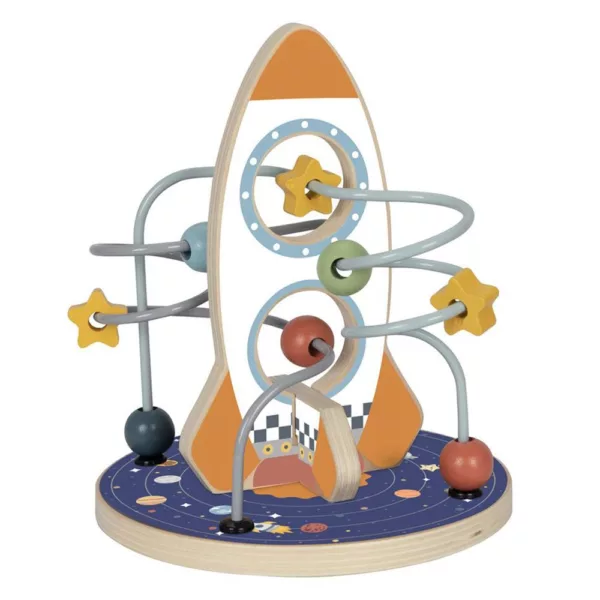 Дървен лабиринт ракета с метални релси и цветни мъниста, образователна играчка за деца 2+ години