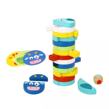 Дървена кръгла игра – Дженга с животни от Tooky Toy, цветни елементи, за деца 3+ години