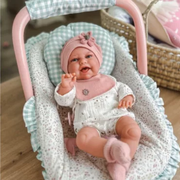 Бебе кукла в кошница с меко одеяло, аксесоар за игра, текстил и пластмаса
