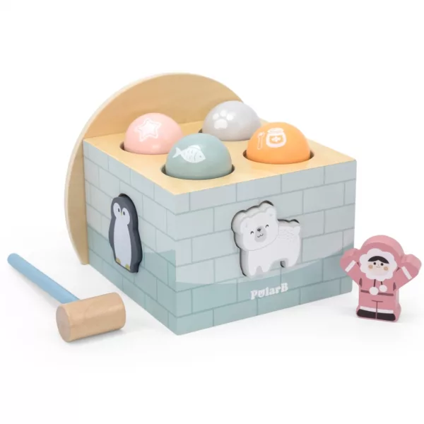 Дървена игра иглу с чукче, топки с иконки и фигури за игра PolarB