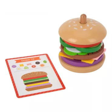 Дървена играчка бургер с рецепти, цветни слоеве и карти, Tooky Toy, 3+