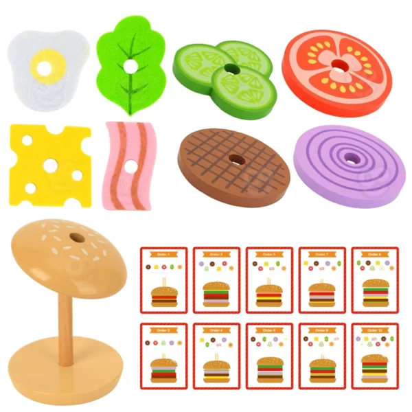 Комплект дървен бургер с филцови съставки и аксесоари, Tooky Toy, 3+