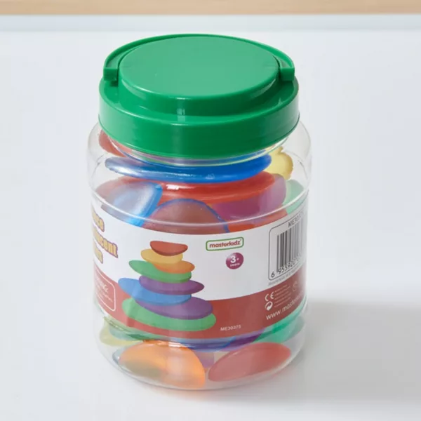 Светещи сензорни камъчета за учене и игра Masterkidz опаковка буркан