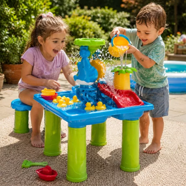 Водна масичка Jolly 2 в 1 със столче и цветни пластмасови аксесоари за деца 3+