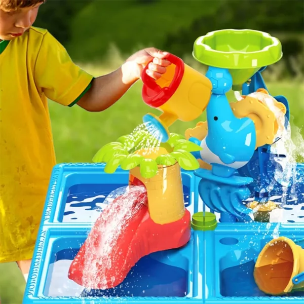 Детска масичка Jolly с водопад и колело, подходяща за игра с вода в двора или на плажа