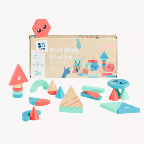 Кутия и дървен конструктор с различни форми и цветове – BS Toys