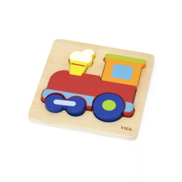 Дървен пъзел влакче с цветни елементи &ndash; VIGA Toys