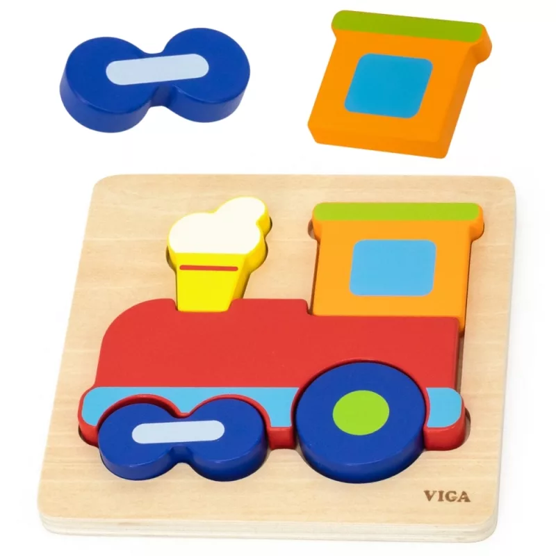 Пъзел влакче с подвижни части &ndash; дървена игра VIGA Toys