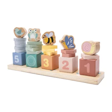 Дървен комплект за броене и сортиране с животни и цветни колонки за деца