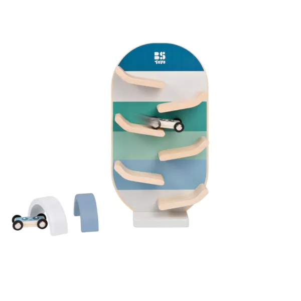 Дървена писта за колички със син и зелен дизайн – BS Toys