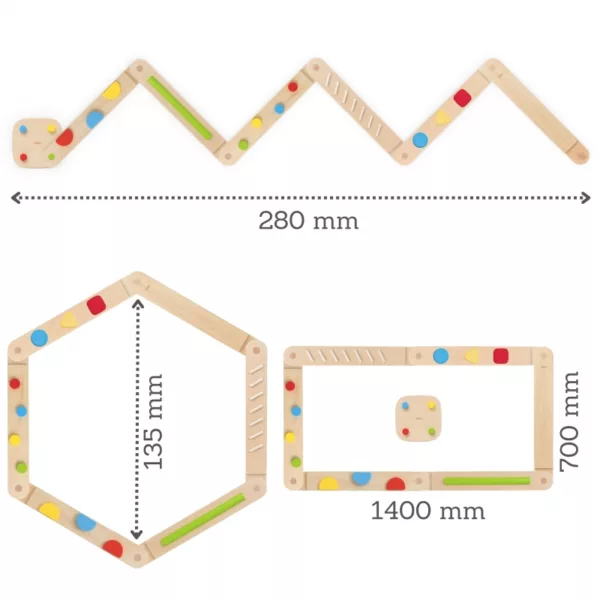 Размери и различни форми за подреждане на дървена сензорна пътека VIGA Toys