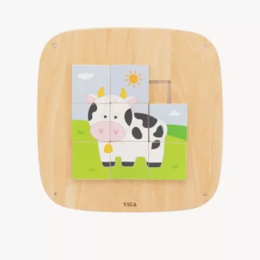 Дървено сензорно табло с пъзел Крава – VIGA Toys