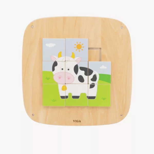 Дървено сензорно табло с пъзел Крава – VIGA Toys