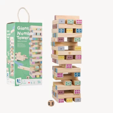 Дървена кула от блокчета с числа и зарче – BS Toys