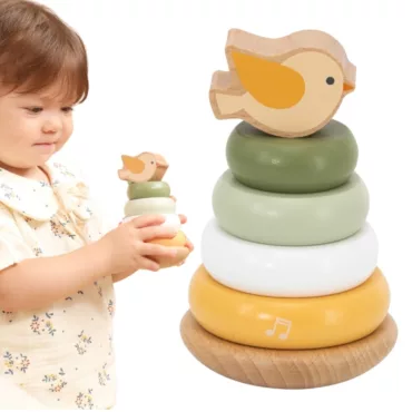 Дървена Монтесори пирамидка с птичка и бебе – PolarB