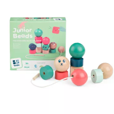 Монтесори дървени мъниста за нанизване комплект с кутия 18+ месеца