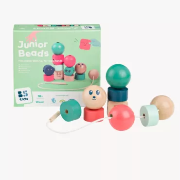 Комплект дървени мъниста с връв за нанизване – Монтесори игра BS Toys